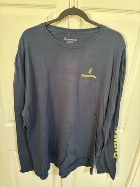 Browning Men's Long Sleeve Logo T-Shirt - Navy with Yellow Accent